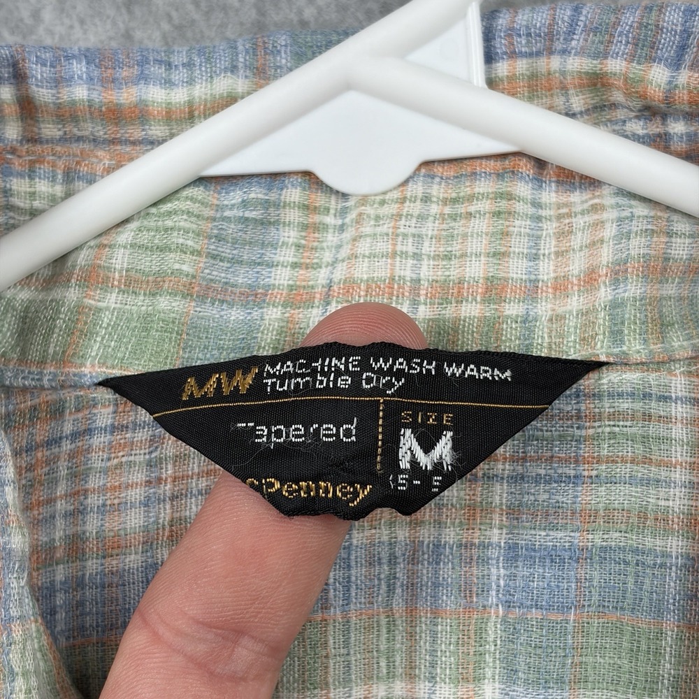 Vintage‎ 70s JCPenney Shirt Mens Medium Plaid Gauze Tapered Two Pocket Button Up - Picture 2 of 9